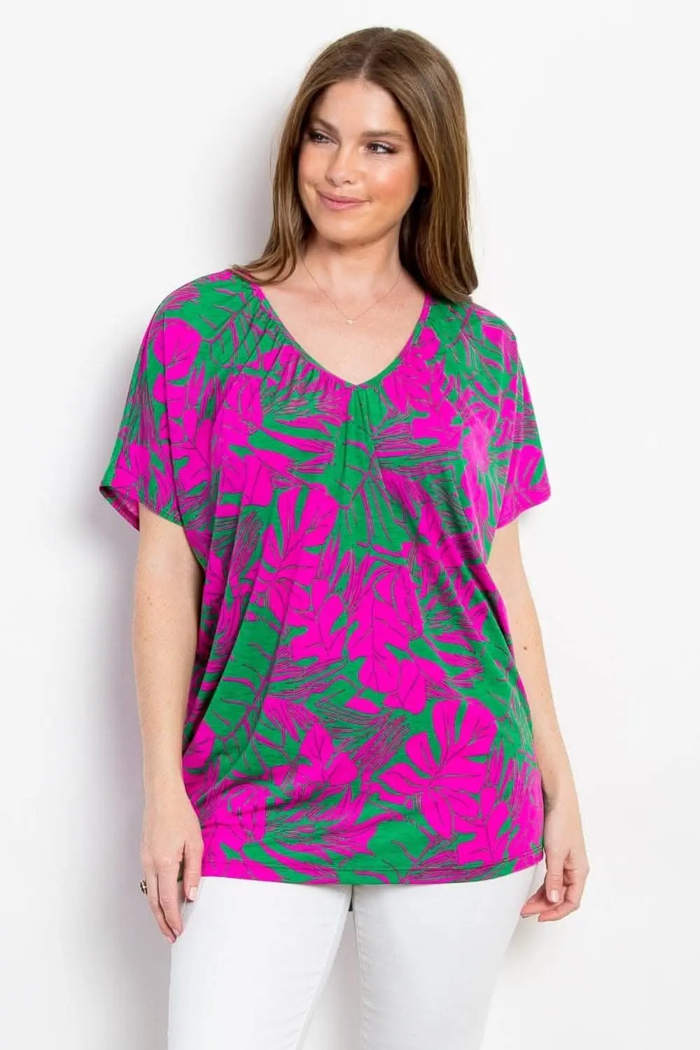 Be Stage Contrast Printed Short Sleeve Top - Love Salve